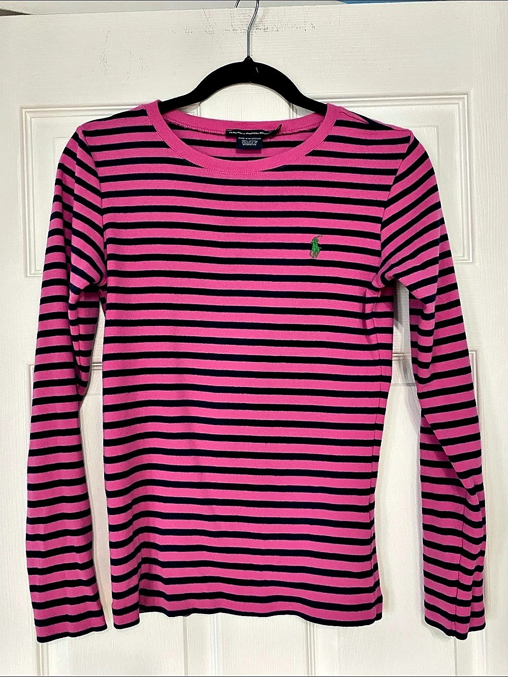 Ralph Lauren Sport Striped Long Sleeve Tee in Pink & Blue Size Medium